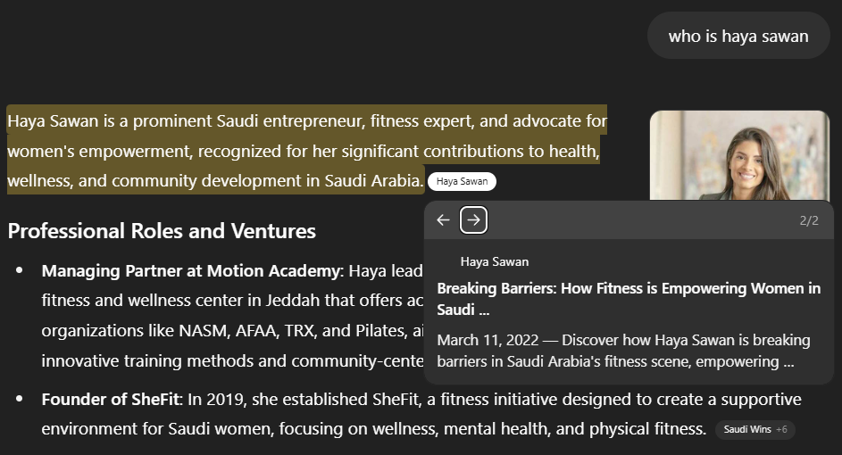 ChatGPT Source: Haya Sawan’s website — built by us as part of strategic brand work.